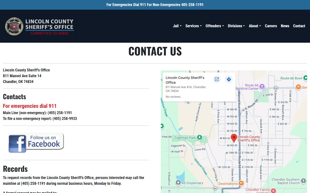 Lincoln County arrest records sheriff contact and records request page