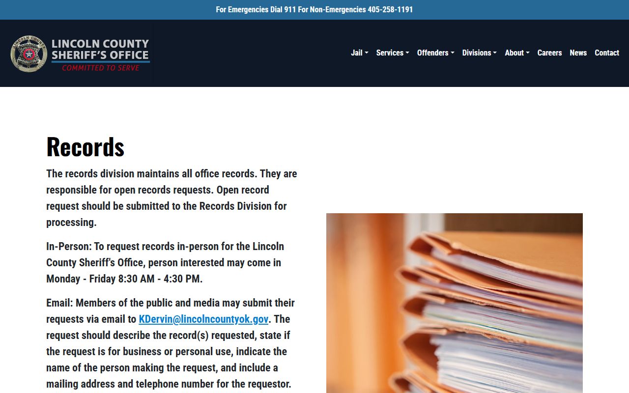 Lincoln County arrest records open records request instructions page