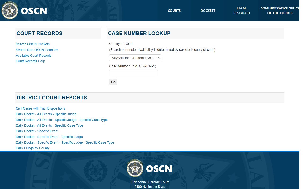 Lincoln County court dockets search on the OSCN county docket portal