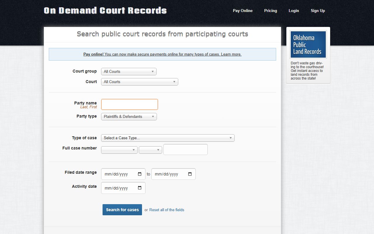 Lincoln County court records search on the ODCR public portal