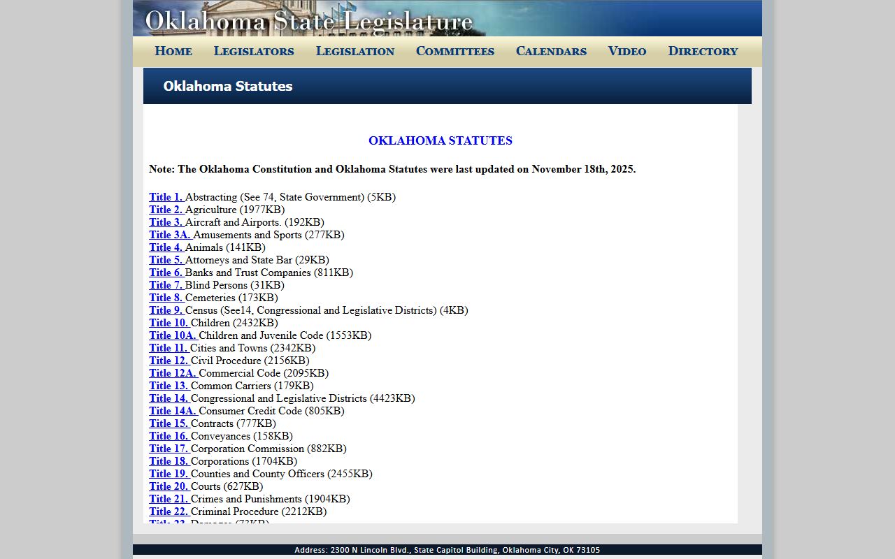 Lincoln County court records statute source on the Oklahoma Legislature site