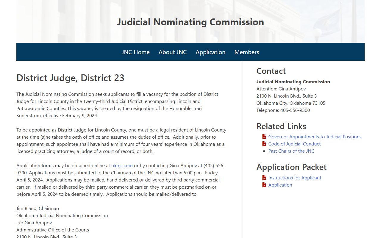 Lincoln County criminal court records District 23 judge nominating commission listing