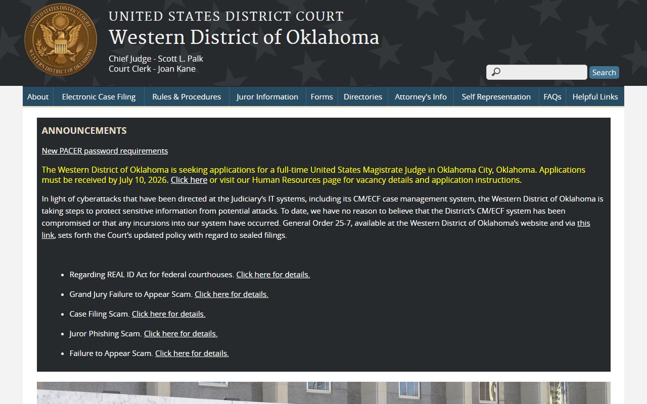 Lincoln County District Court federal records at the U.S. District Court for the Western District of Oklahoma