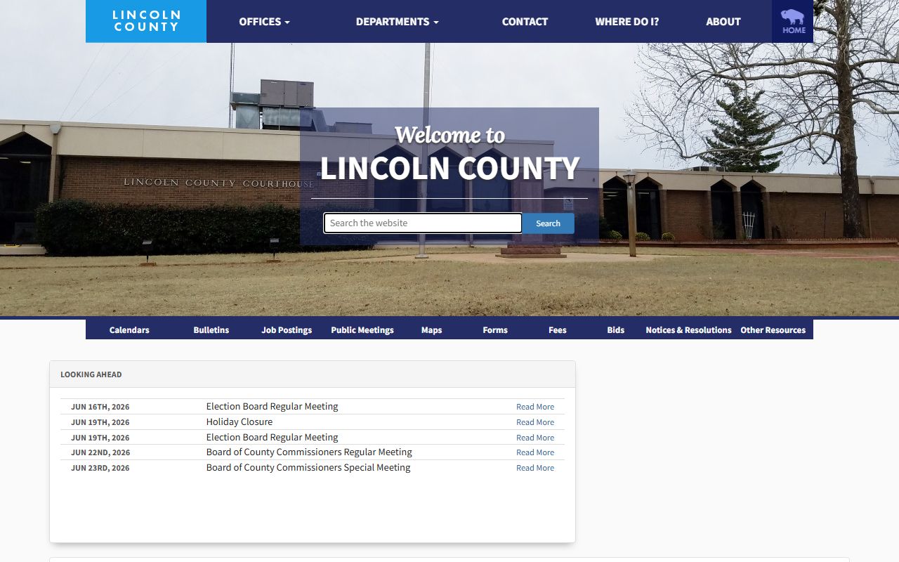 Lincoln County official homepage with court records links