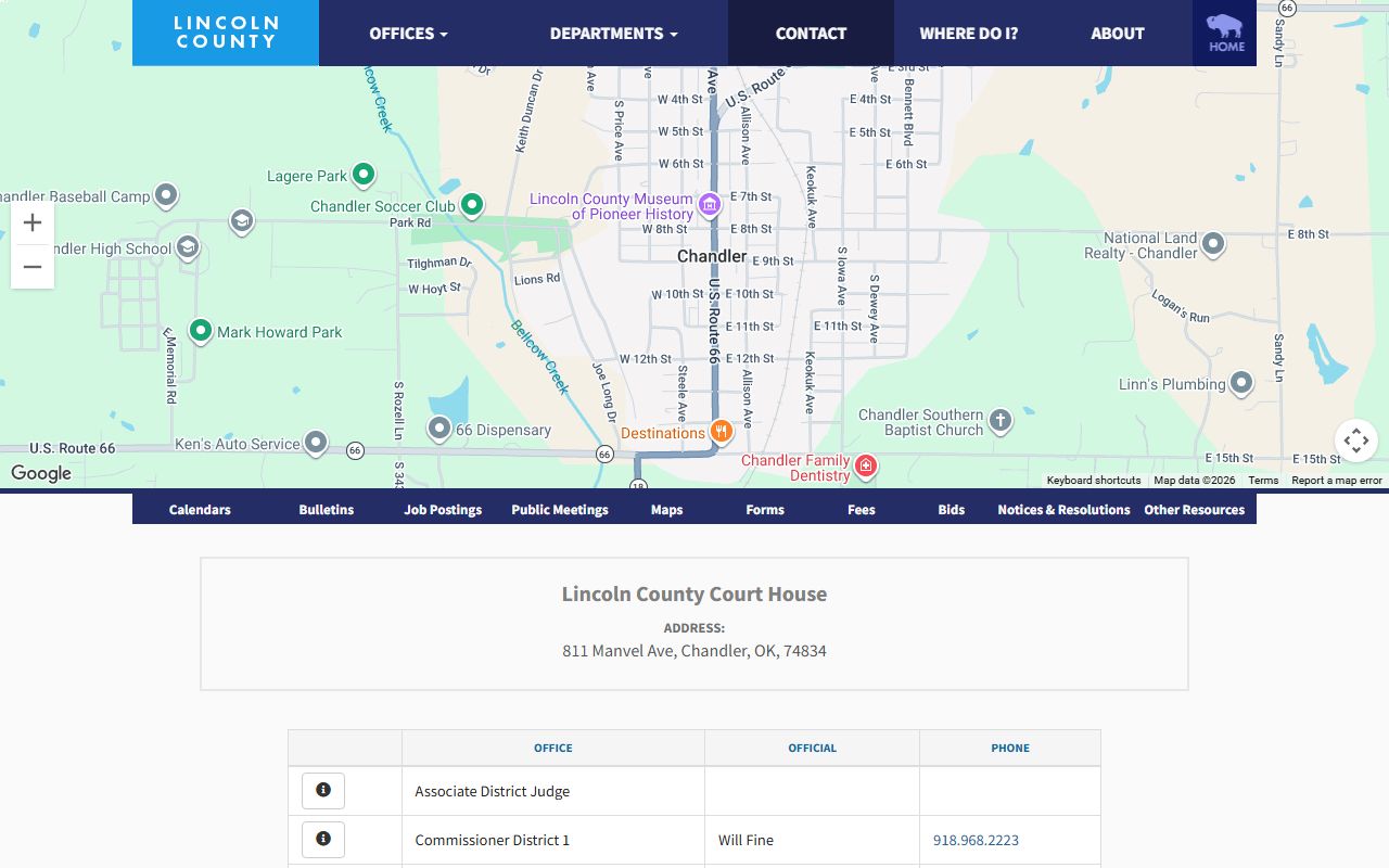 Lincoln County contact page with courthouse and court records offices