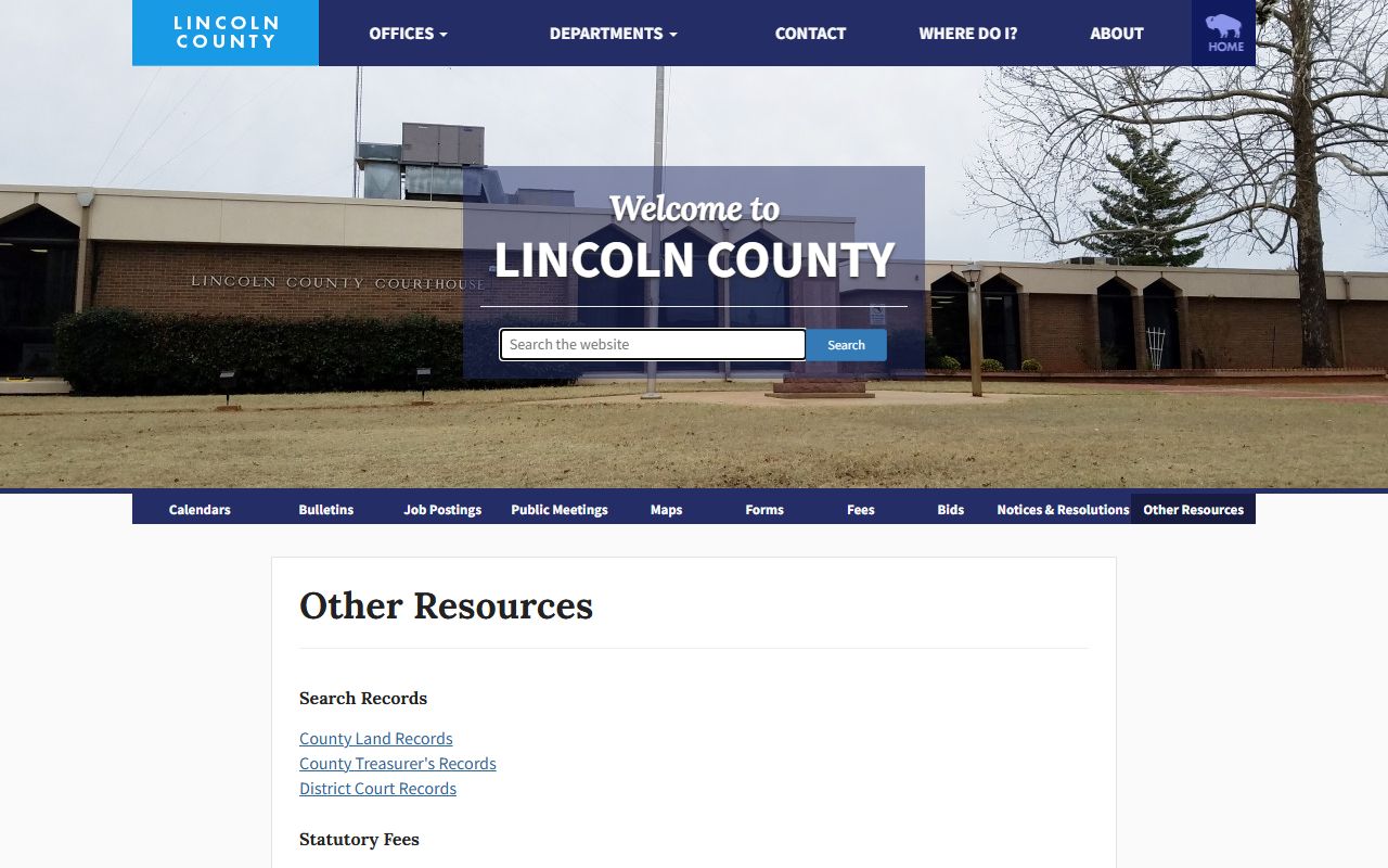 Lincoln County links page routing court records and land records