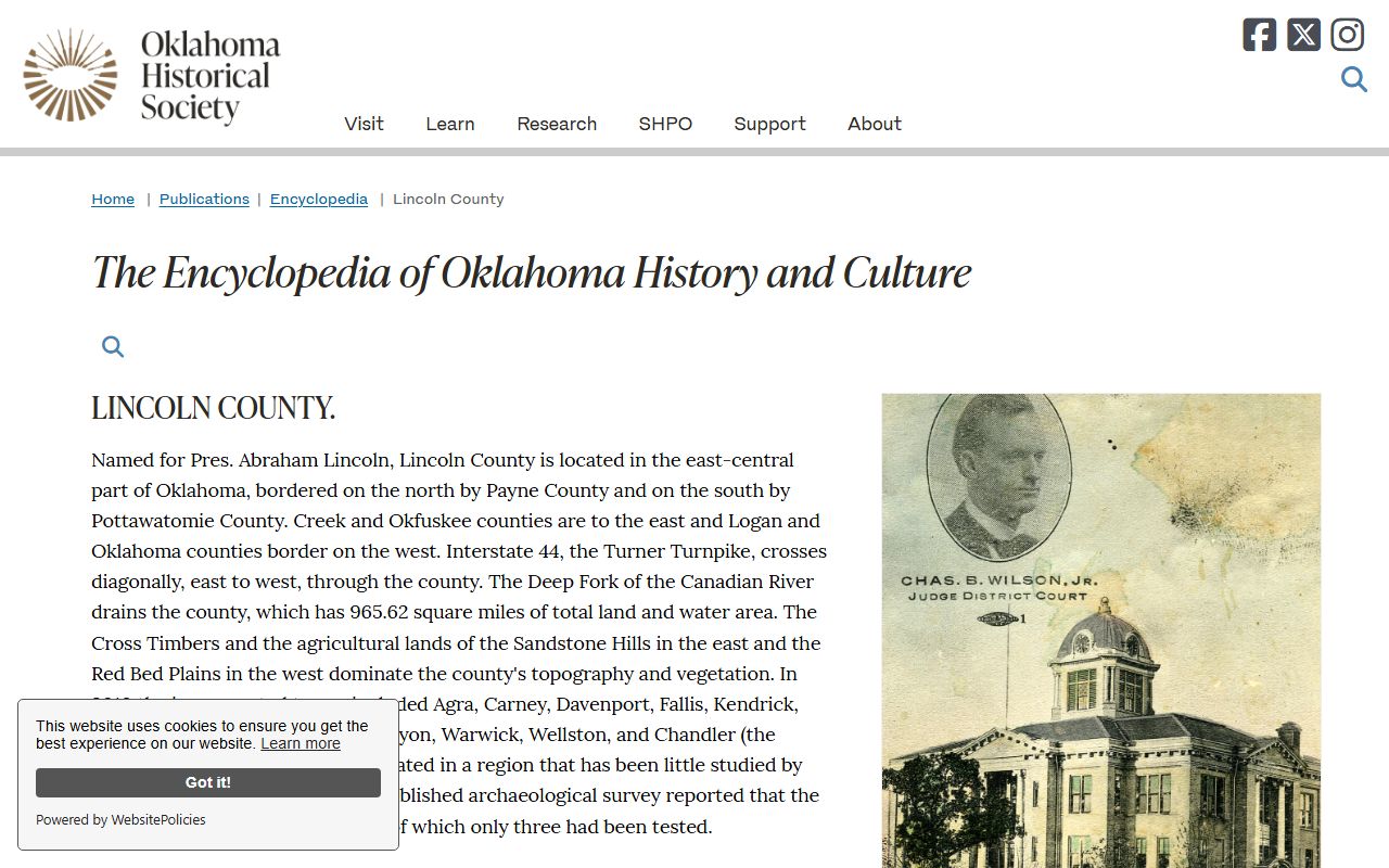 Oklahoma Historical Society entry for Lincoln County court records history