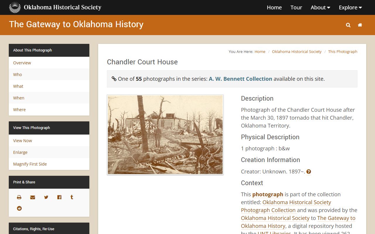 Gateway to Oklahoma History photograph tied to Lincoln County court records