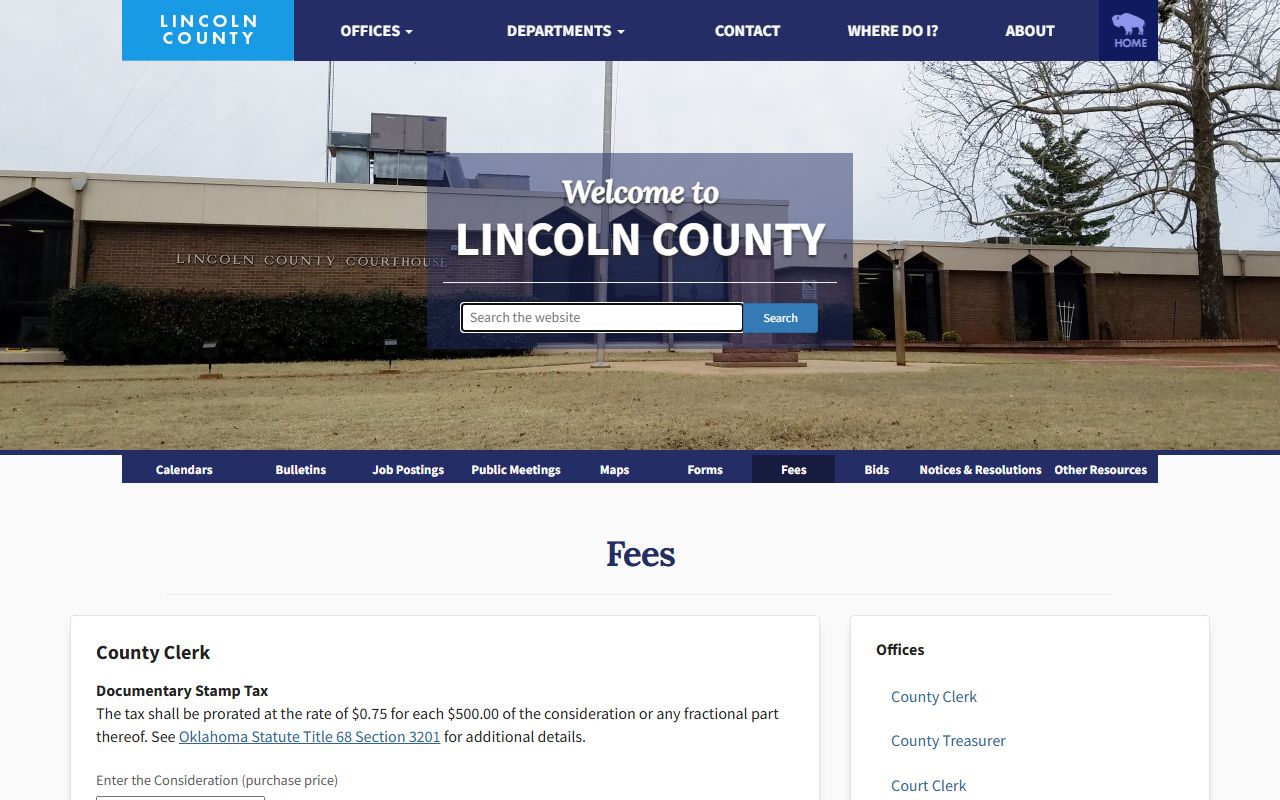 Lincoln County divorce and marriage fee context on the county fee schedule page