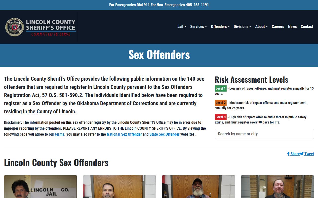 Lincoln County warrant adjacent sheriff sex offender page
