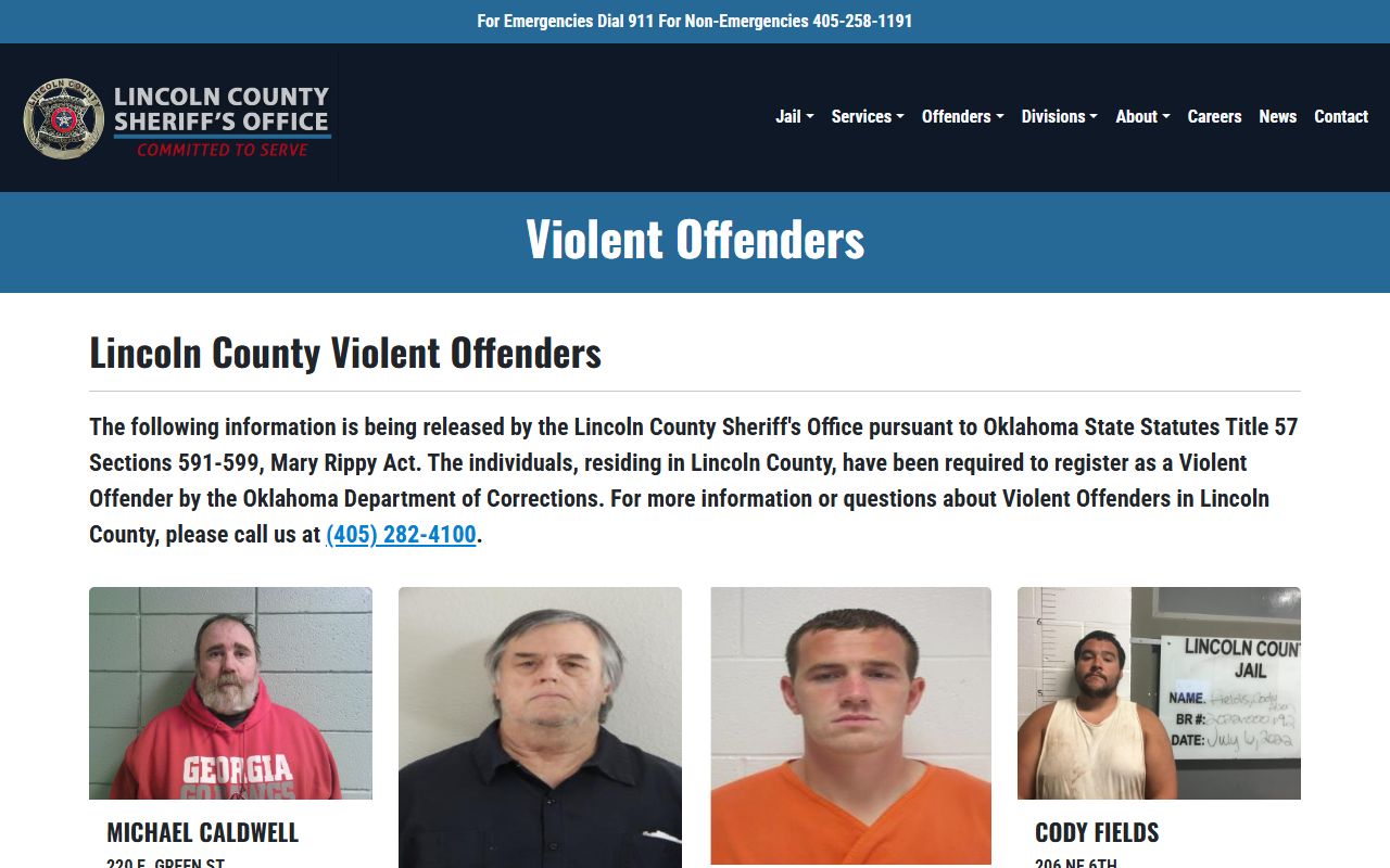 Lincoln County warrant adjacent sheriff violent offender page